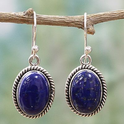 Alternate image for Oval Lapis Lazuli and Sterling Silver Dangle Earrings Deep Blue Grandeur