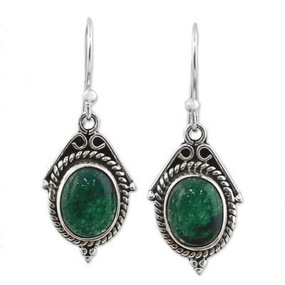 Alternate image for Hand Made Sterling Silver Green Onyx Dangle Earrings India Charming Green