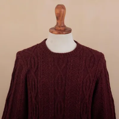 Alternate image for Dark Red Mens 100 Alpaca Sweater Field and Forest