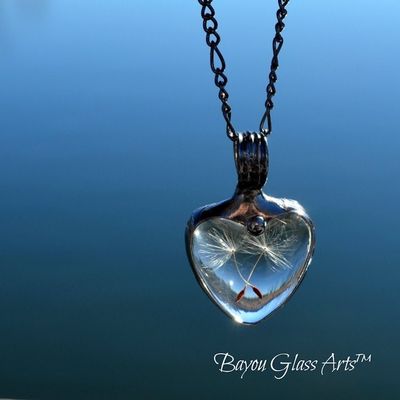 Alternate image for Dandelion Seed Heart Pendant Necklace for Women, Stained Glass Terrarium Jewelry