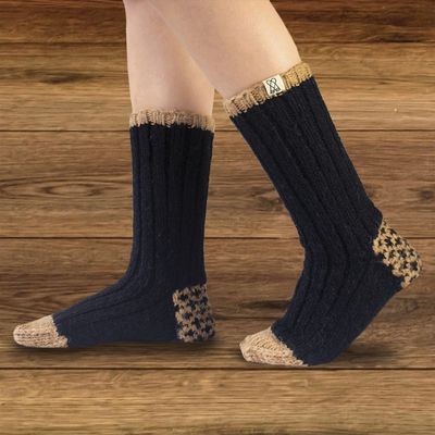Alternate image for Handcrafted Unisex Black and Beige Slipper Socks from India Midnight in the Valley