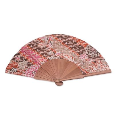 Alternate image for Handcrafted Printed Batik Silk and Pinewood Fan from Bali Nature of Parang