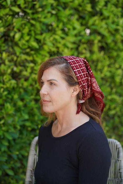 Alternate image for Batik Bandana - Soft Lightweight Cotton, Crimson Cross, Burgundy Red