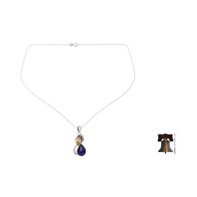 Alternate image for India Silver and Lapis Lazuli Necklace with Faceted Citrine Two Teardrops