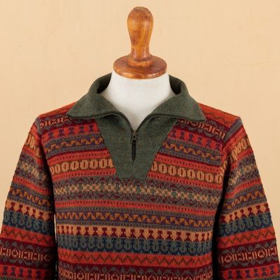 Alternate image for Mens Fair Trade Alpaca Art Knit Pullover Sweater Mountain Sunset