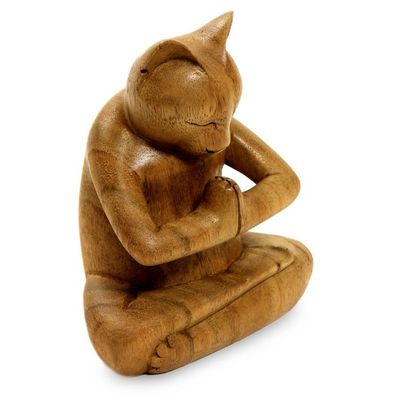 Alternate image for Carved Suar Wood Sculpture Mindful Cat