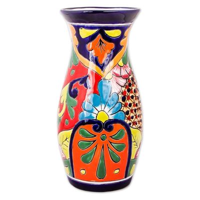 Alternate image for Curvy Talavera-Style Ceramic Vase Crafted in Mexico Colorful Curves