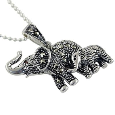 Alternate image for Garnet and Marcasite Elephant Pendant Necklace from Thailand Glistening Elephants