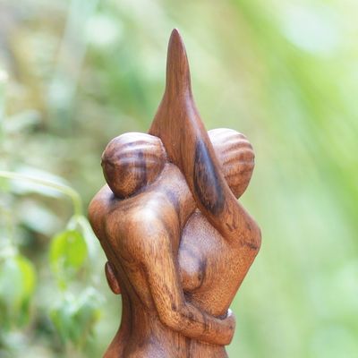 Alternate image for Romantic Suar Wood Sculpture Enamored Couple