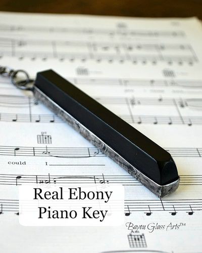 Alternate image for Real Ebony Piano Key Pendant Necklace or Key Chain, Antique 100 year old Sharp Flat Wooden Jewelry
