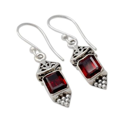 Alternate image for Handcrafted Indian Sterling Silver and Garnet Earrings Red Lantern