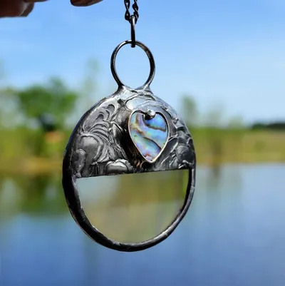 Alternate image for Magnifying Glass Necklace, Abalone Heart Accent