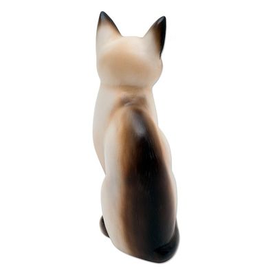 Alternate image for Realistic Hand Painted Wood Cat Statuette Elegant Cat
