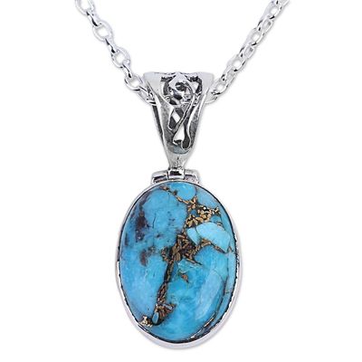 Alternate image for Blue Turquoise Sterling Silver Pendant Necklace India Mystical Blue