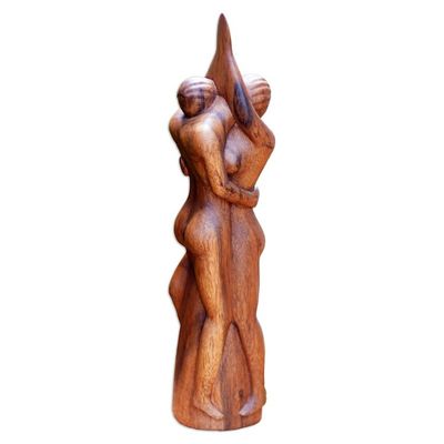 Alternate image for Romantic Suar Wood Sculpture Enamored Couple