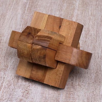 Alternate image for Artisan Crafted Upcycled Teak Wood Puzzle from Java Focus
