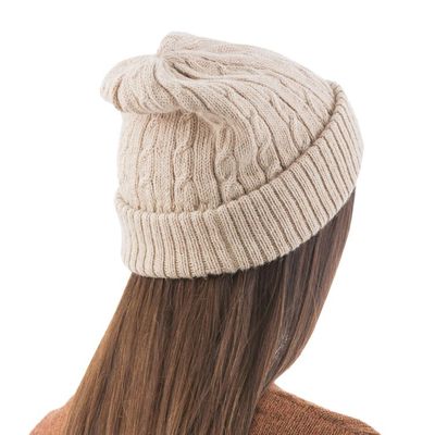 Alternate image for Unique Womens Alpaca Wool Solid Knit Hat Tan Mountain Roads