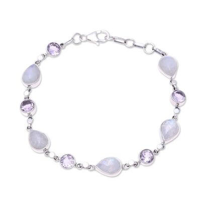 Alternate image for Handmade Amethyst Rainbow Moonstone Link Bracelet from India Misty Lilac