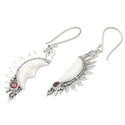 Alternate image for Crescent Moon Garnet Dangle Earrings Love in the Moonlight