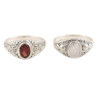 Alternate image for Pair of Sterling Silver Gemstone Cocktail Rings from India Second Times the Charm