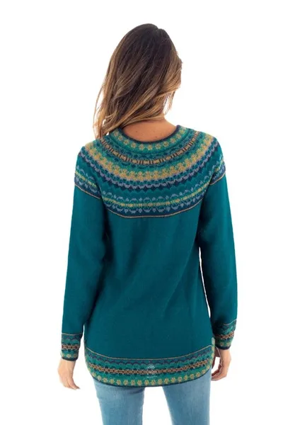 Alternate image for Teal Blue 100 Alpaca Pullover Patterned Peruvian Sweater Playful Teal