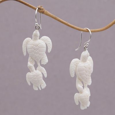 Alternate image for Handcrafted Bone Sea Turtle Dangle Earrings from Bali Sea Turtle Bond
