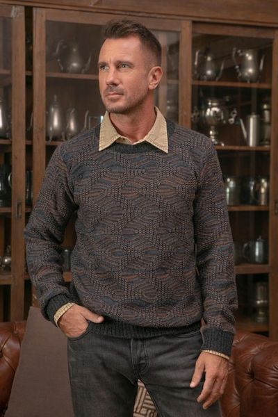 Alternate image for Azure and Sunrise Mens 100 Alpaca Pullover from Peru Nasca Labyrinth