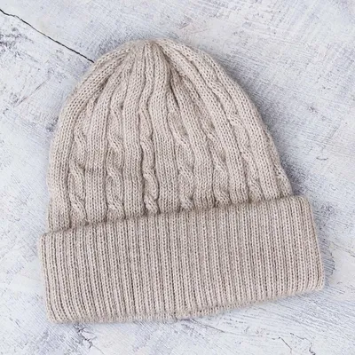 Alternate image for Unique Womens Alpaca Wool Solid Knit Hat Tan Mountain Roads