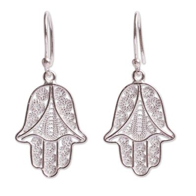Alternate image for Artisan Crafted Sterling Filigree Hamsa Symbol Earrings Hamsa Symbol