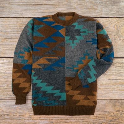 Alternate image for Multicolored Geometric Patterned Mens Pullover Sweater Quinoa Leaf