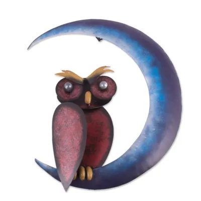 Primary image for Handcrafted Steel Owl and Moon Wall Sculpture from Mexico Owl on the Moon