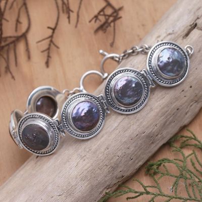 Primary image for Cultured Peacock Pearl Link Bracelet from Bali Evening Reflection