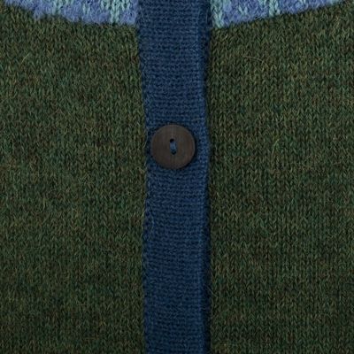 Alternate image for 100 Alpaca Green Yoke Cardigan From Peru Andean Forests