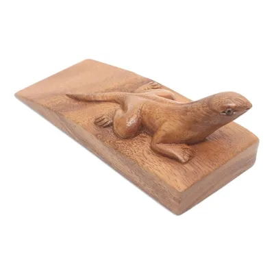 Alternate image for Hand Carved Suar Wood Lizard Door Stopper in Brown from Bali Handy Gecko in Brown