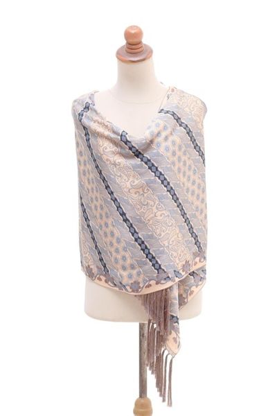 Alternate image for Batik Silk Shawl in Slate and Buff from Bali Slate Majesty