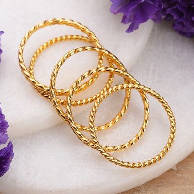 Alternate image for High-Polished 18k Gold-Plated Stacking Band Rings Set of 5 Glorious Five