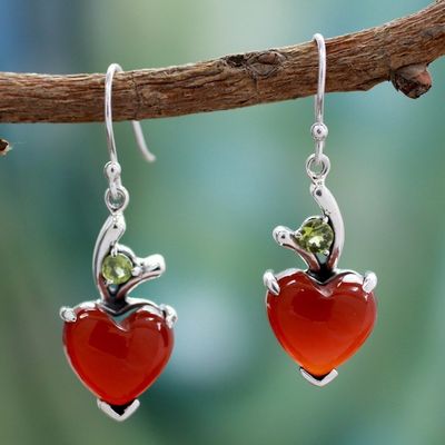 Alternate image for Heart Jewelry Earrings with Red Onyx and Peridot  A Sigh of Romance