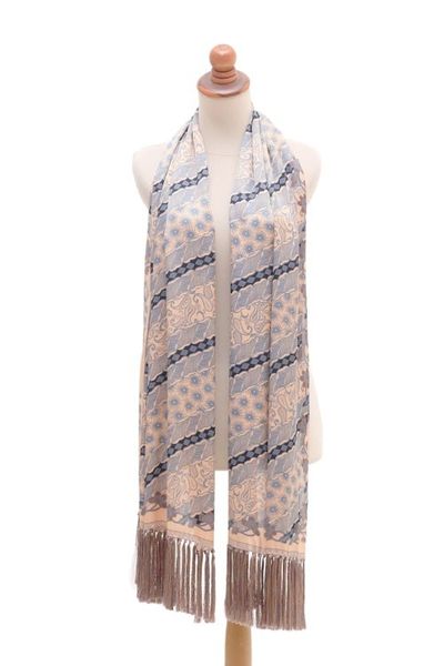 Alternate image for Batik Silk Shawl in Slate and Buff from Bali Slate Majesty