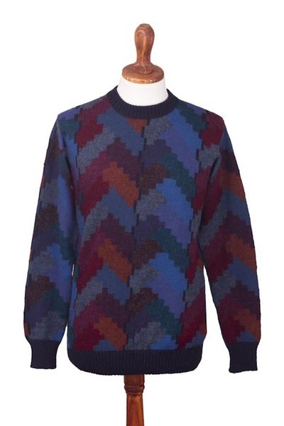 Alternate image for Multicolor Alpaca Mens Geometric Knit Pullover Sweater Stairway to the Heavens