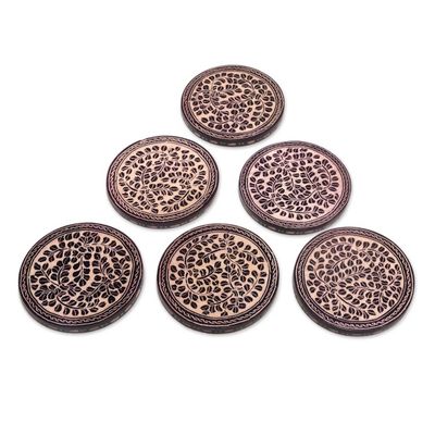 Alternate image for Indonesian Cream and Black Wood Batik Coasters Set of 6 Paddy Harvest