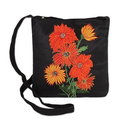 Alternate image for Embroidered Floral Sling Handbag from India Vibrant Blossom