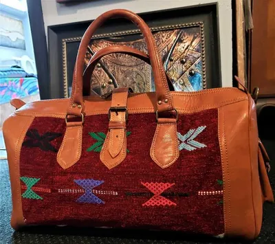 Alternate image for Red Kilim and Leather Travel Bag