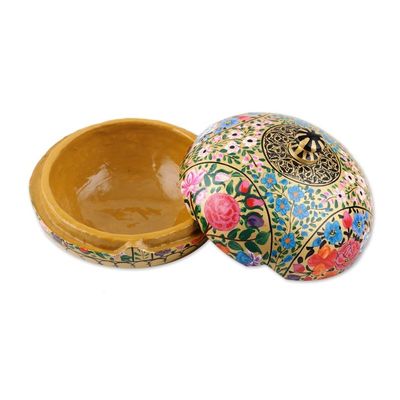 Alternate image for Round Lidded Floral Decorative Box Kashmir Cache