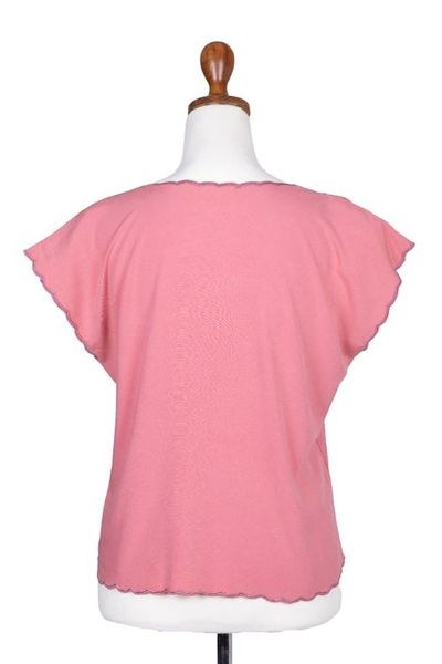 Alternate image for Embroidered Short-Sleeve Pink Rayon Blouse from Bali Timeless in Rose
