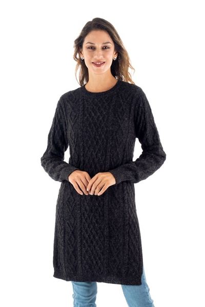 Alternate image for Charcoal Alpaca Tunic Sweater Dress Long Lines in Charcoal