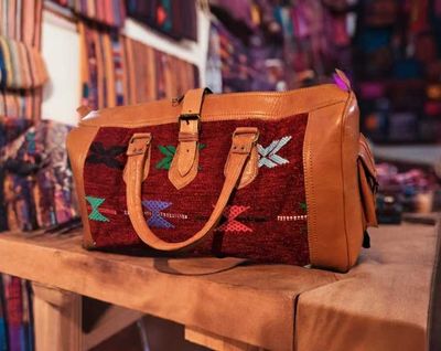 Primary image for Red Kilim and Leather Travel Bag
