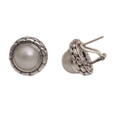 Alternate image for Cultured Pearl and Sterling Silver Button Earrings from Bali Temple Domes