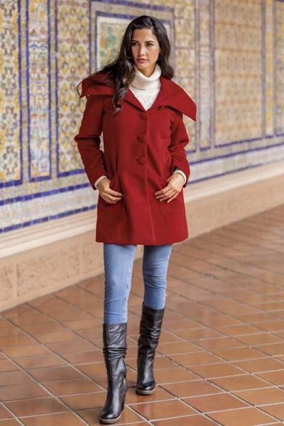 Alternate image for Red Baby Alpaca and Wool Coat with Flared Design from Peru Red Classic