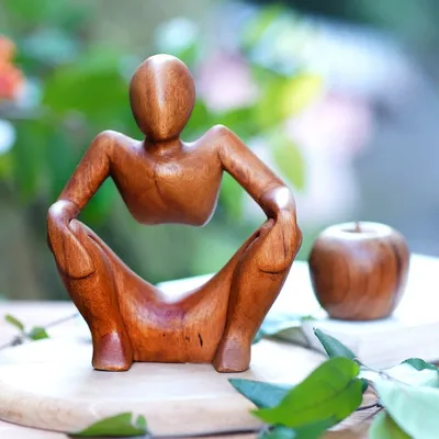 Alternate image for Thought and Meditation Wood Sculpture Abstract Sitting