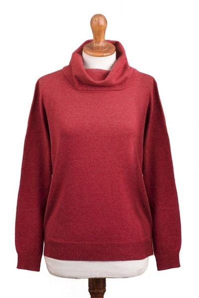 Alternate image for Knit Cotton Blend Pullover in Solid Red from Peru Red Versatility